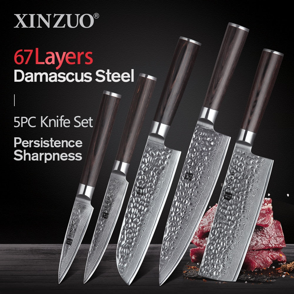 XINZUO - BROWN PAKKA - 1-5 PCS Kitchen Knives Set