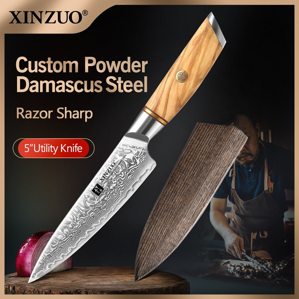 CHECK XINZUO - Olive Wood Handle - 5" inch Utility Knife